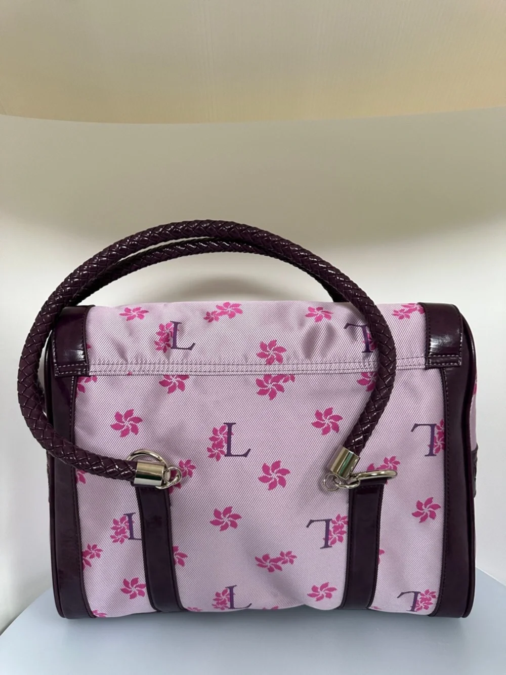 Lancaster NEW Pink Floral Satchel with Braided Handles